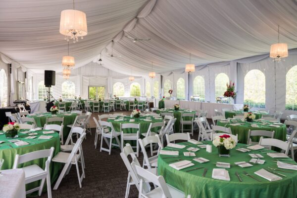Corporate party table chairs tent and walls