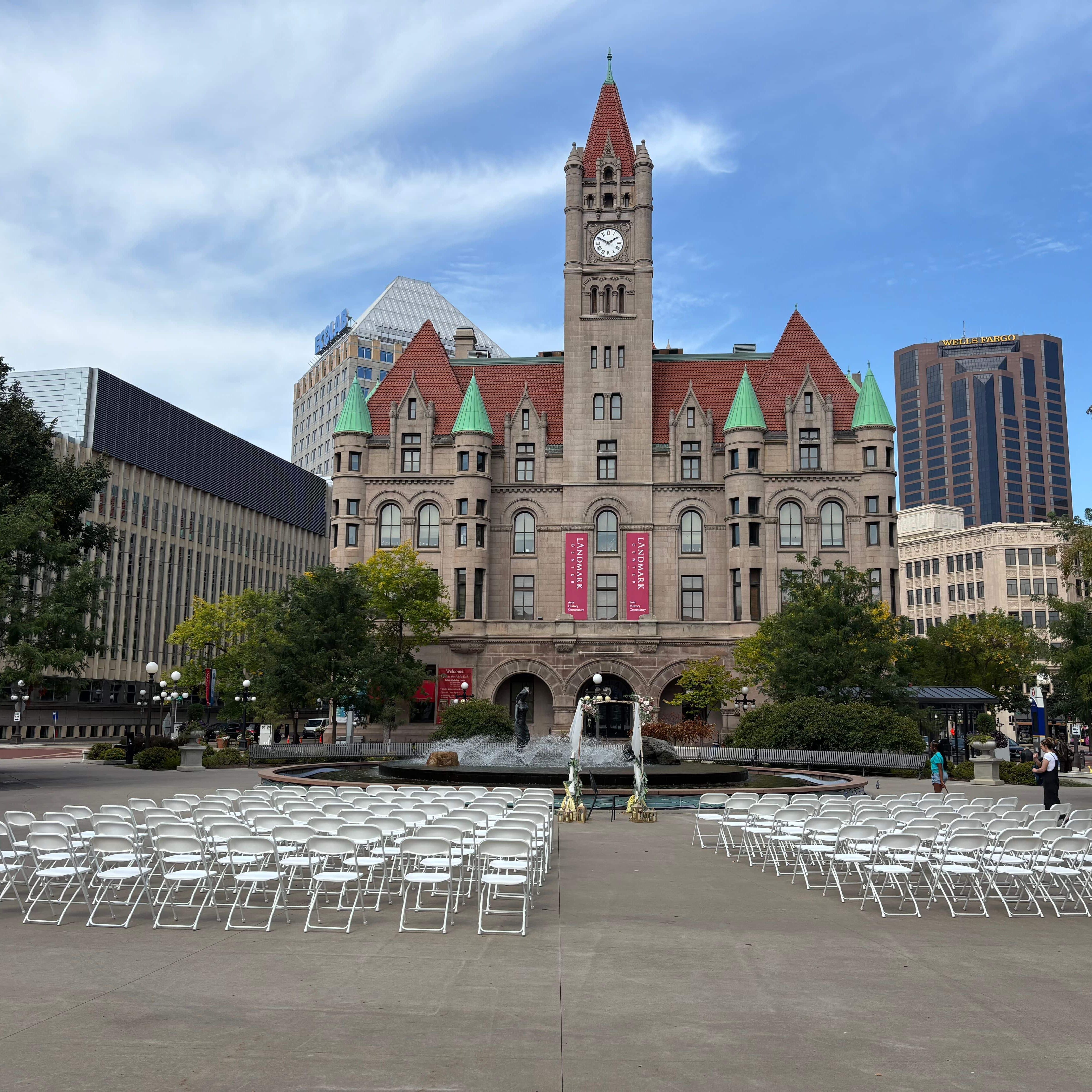 Chairs set up for a wedding