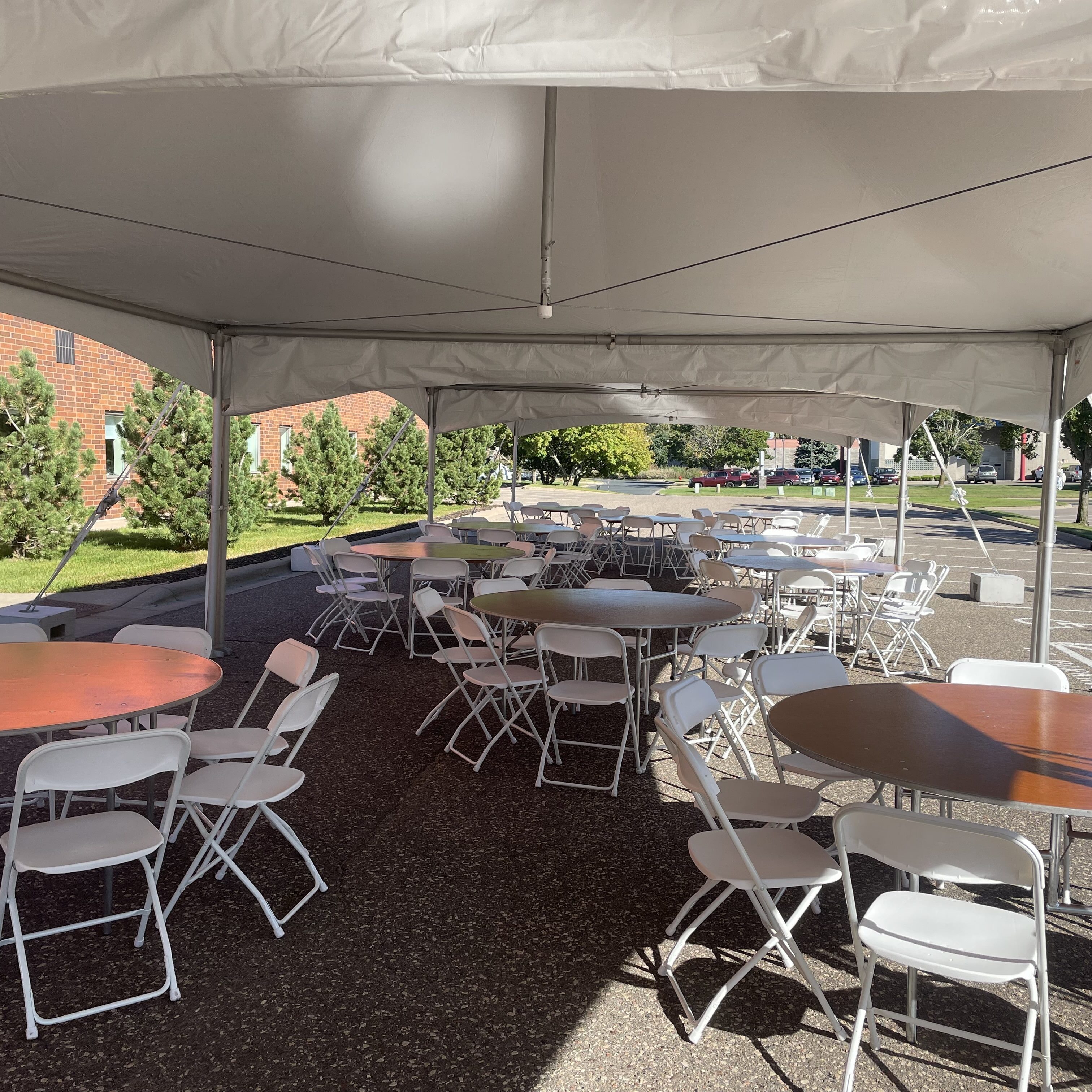 Tent round tables chairs rental